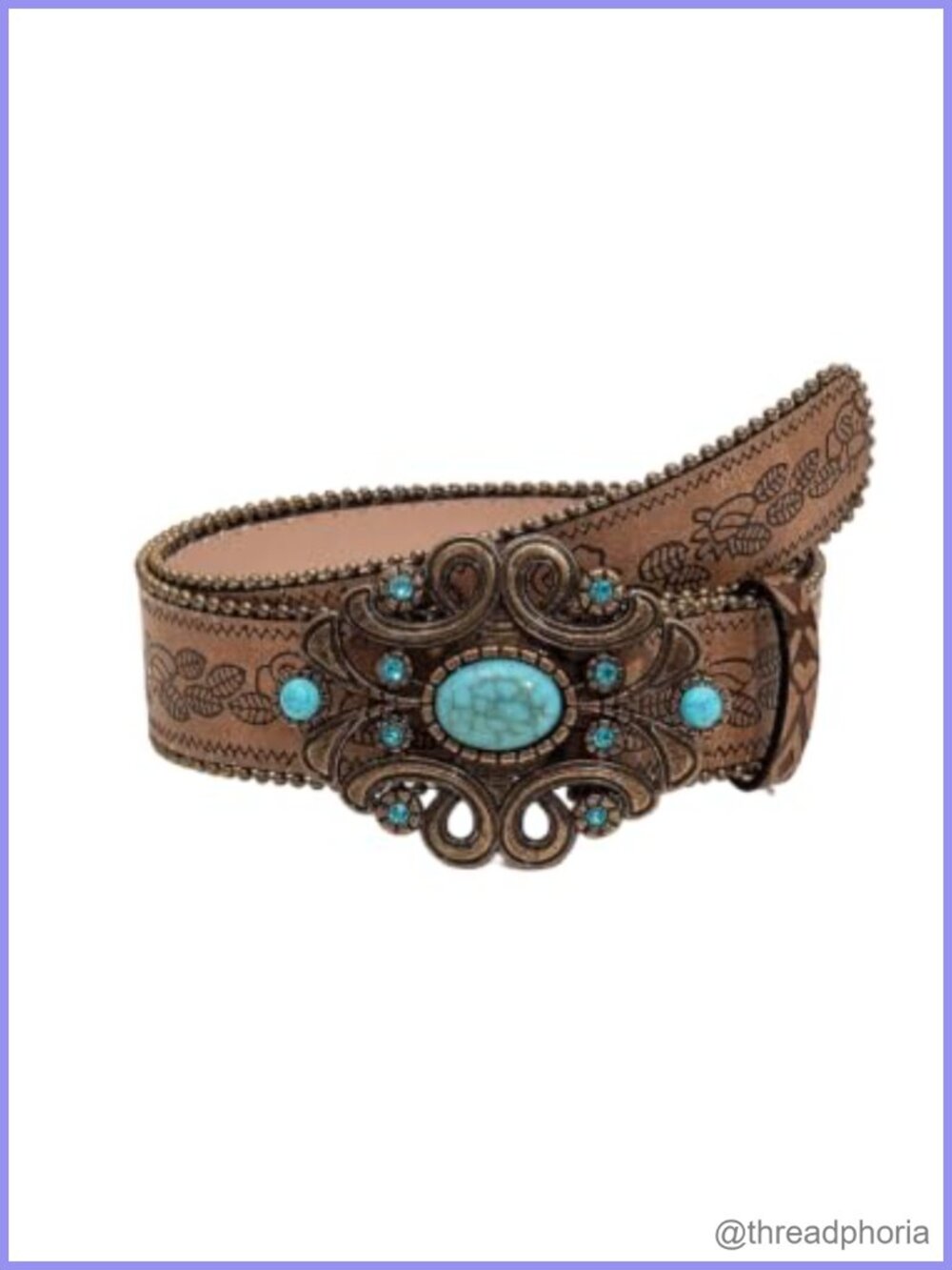 PU Leather Rhinestone Metal Buckle Wide Waist Belt Boho